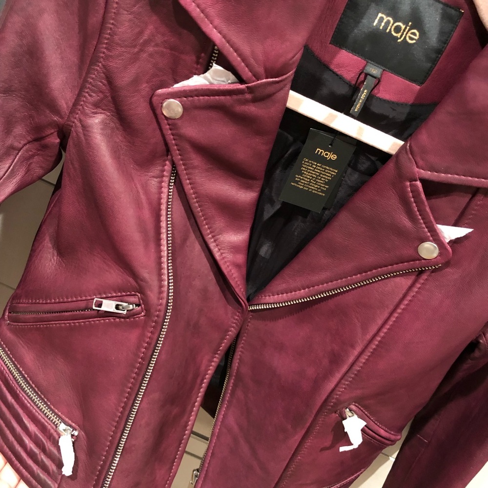 ❤️‍🔥FLASH SALE❤️‍🔥 Auth MAJE Red Real Leather Jacket New Size 36 - Picture 4 of 8